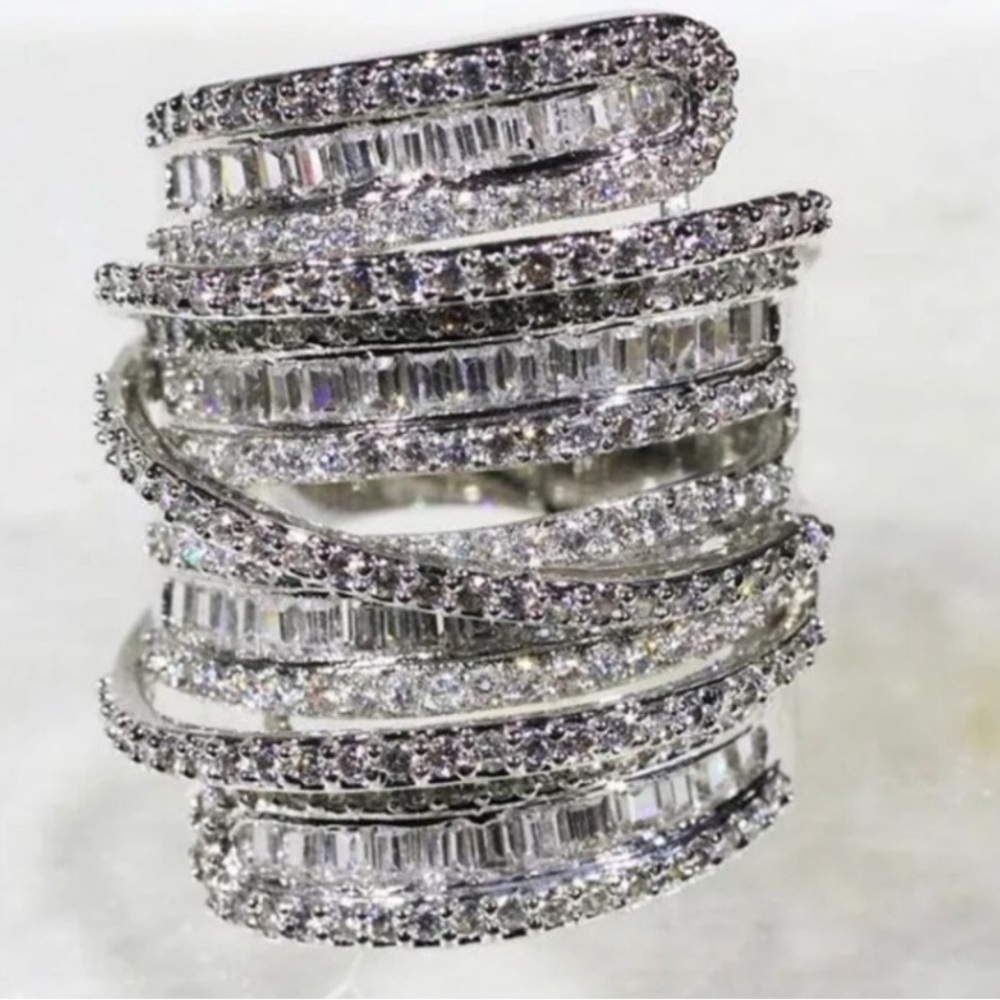 Silver Crystal Multi-Row Statement Ring - Women J… - image 6